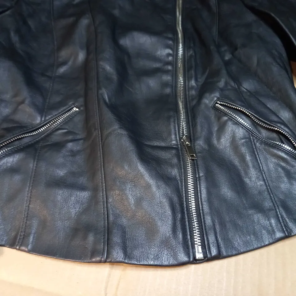 ZARA BLACK FAUX LEATHER CROPPED JACKET - LARGE