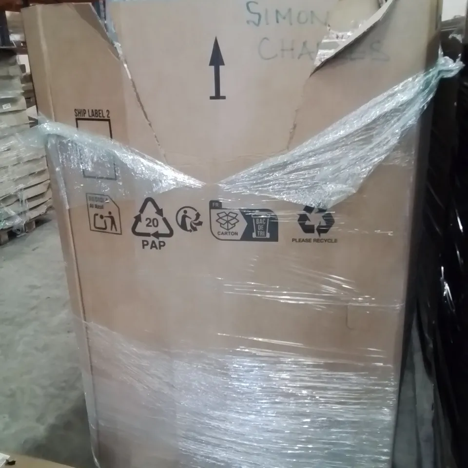 PALLET CONTAINING ASSORTED HOUSEHOLD PRODUCTS INCLUDING AREA RUG, INSECT KILLER, BARBELL SPOTTER ARMS, AIR COOLER & KIDS RIDE ON SUITCASE