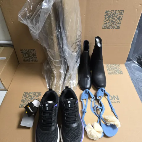 APPROXIMATELY 12 ASSORTED PAIRS OF SHOES AND FOOTWEAR ITEMS IN VARIOUS STYLES AND SIZES TO INCLUDE MNG, FITVILE, PRIMARK, ETC