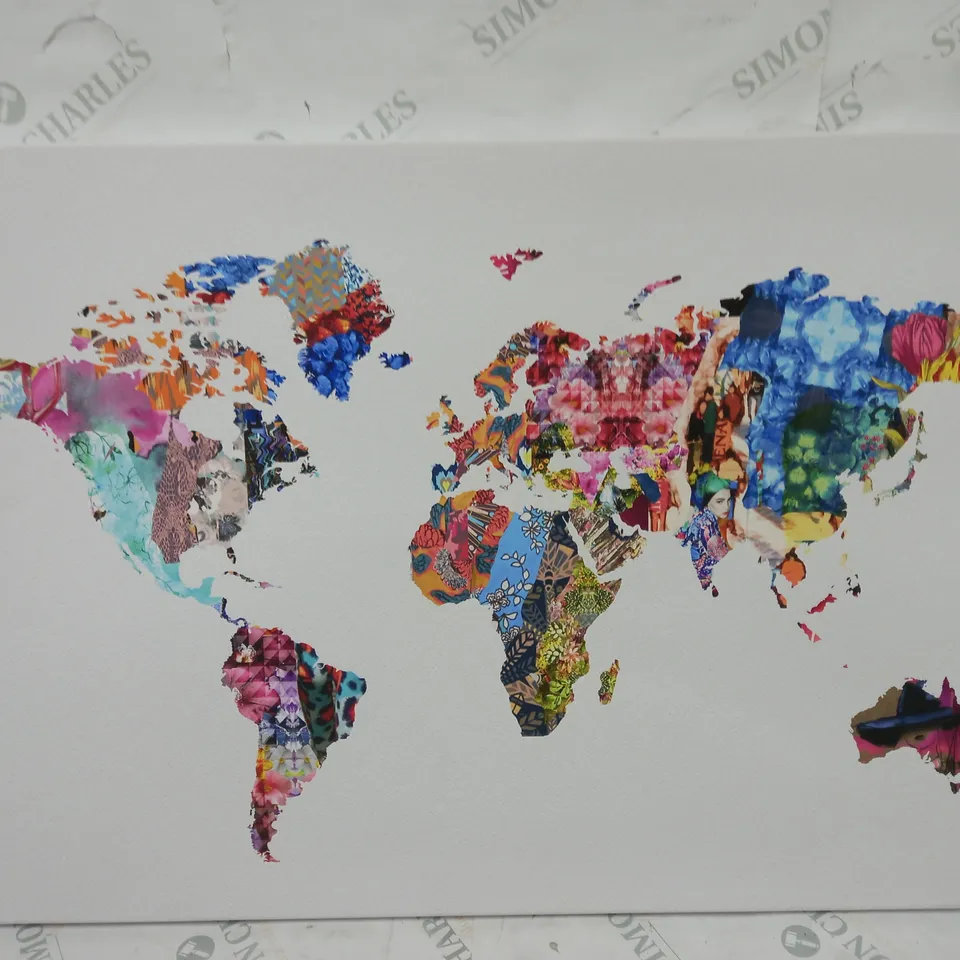 BOXED OLIVER GAL 'MAPAMUNDI' GRAPHIC ART WRAPPED ON CANVAS 51X77CM