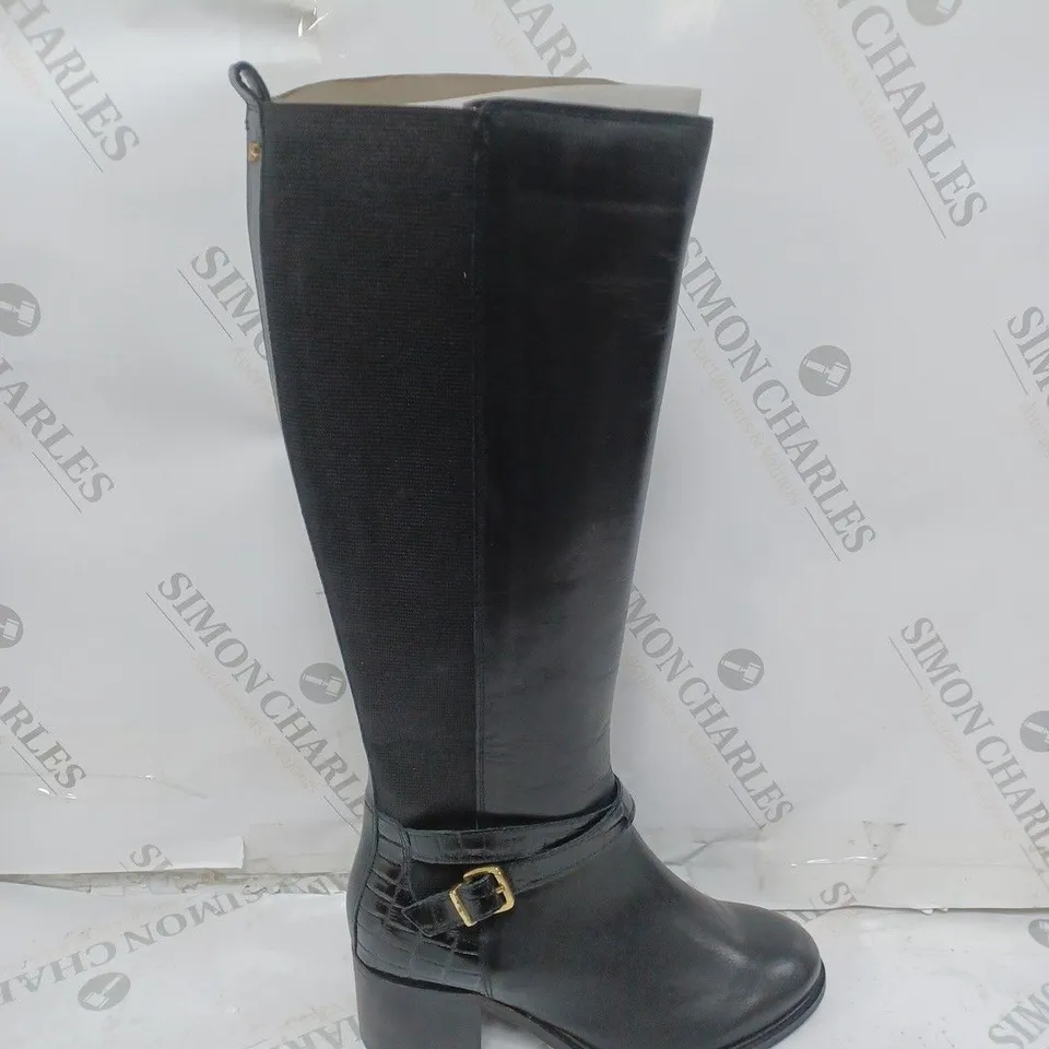 DUNE LONDON BLACK LEATHER STRAP DETAIL HIGH LEG BOOTS SIZE 4
