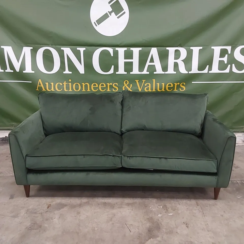 DESIGNER PASHA EMERALD VELVET UPHOLSTERED 3 SEATER SOFA