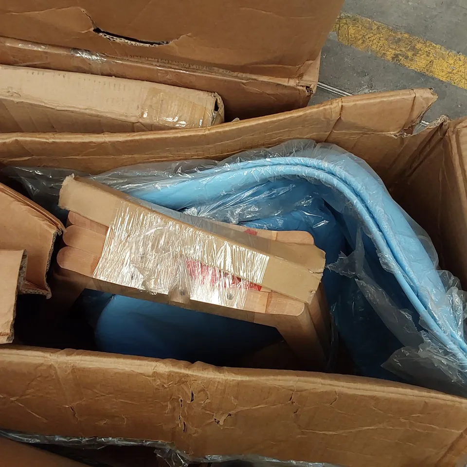 BOXED SET OF 2 DESIGNER DINING CHAIRS WITH PADDED SEAT AND WOODEN LEGS - BLUE ( BOX)