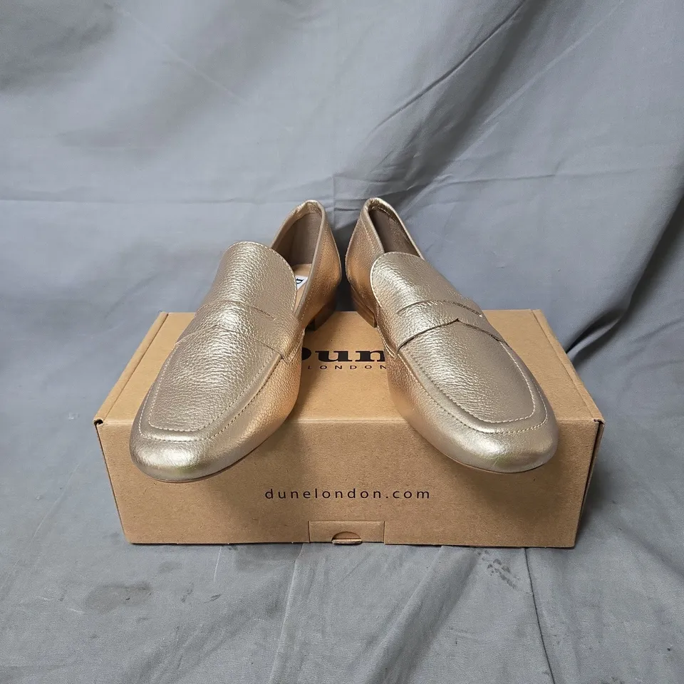 DUNE LONDON METALLIC GOLD LEATHER LOAFERS – UK 6 (EU 39)