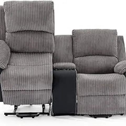 BOXED POSTANA DUAL MOTOR RISE RECLINER 2 SEATER SOFA WITH CENTER DRINKS CONSOLE - GREY (3 BOXES)