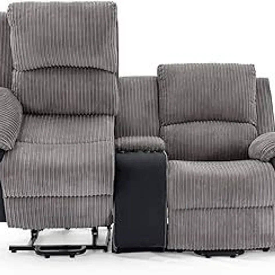 BOXED POSTANA DUAL MOTOR RISE RECLINER 2 SEATER SOFA WITH CENTER DRINKS CONSOLE - GREY (3 BOXES)