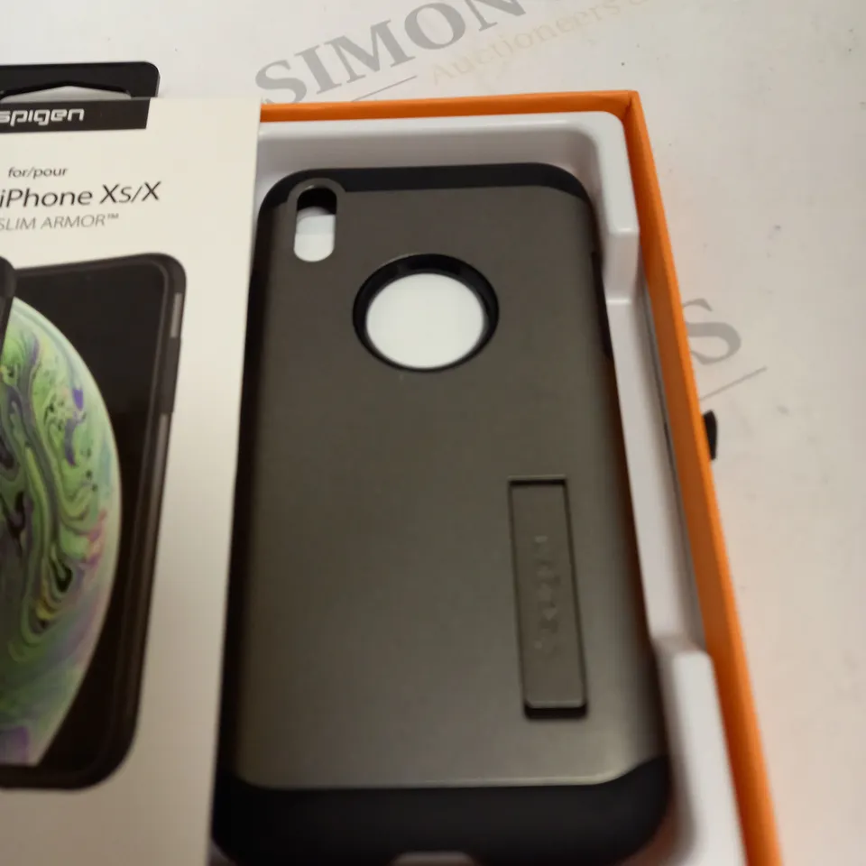 BOX OF APPROXIMATLEY 80 SPIGEN IPHONE X/XS SLIM ARMOUR CASES  