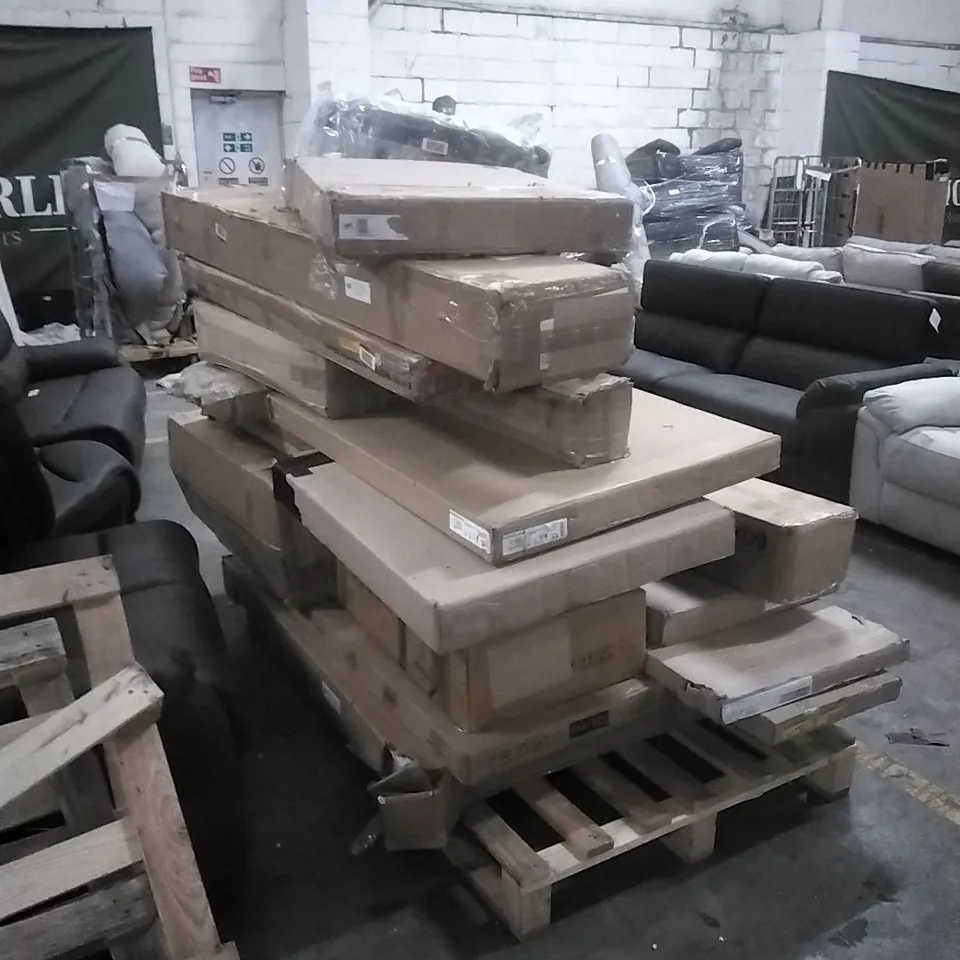PALLET OF ASSORTED, INCOMPLETE FURNITURE PARTS AND PIECES 