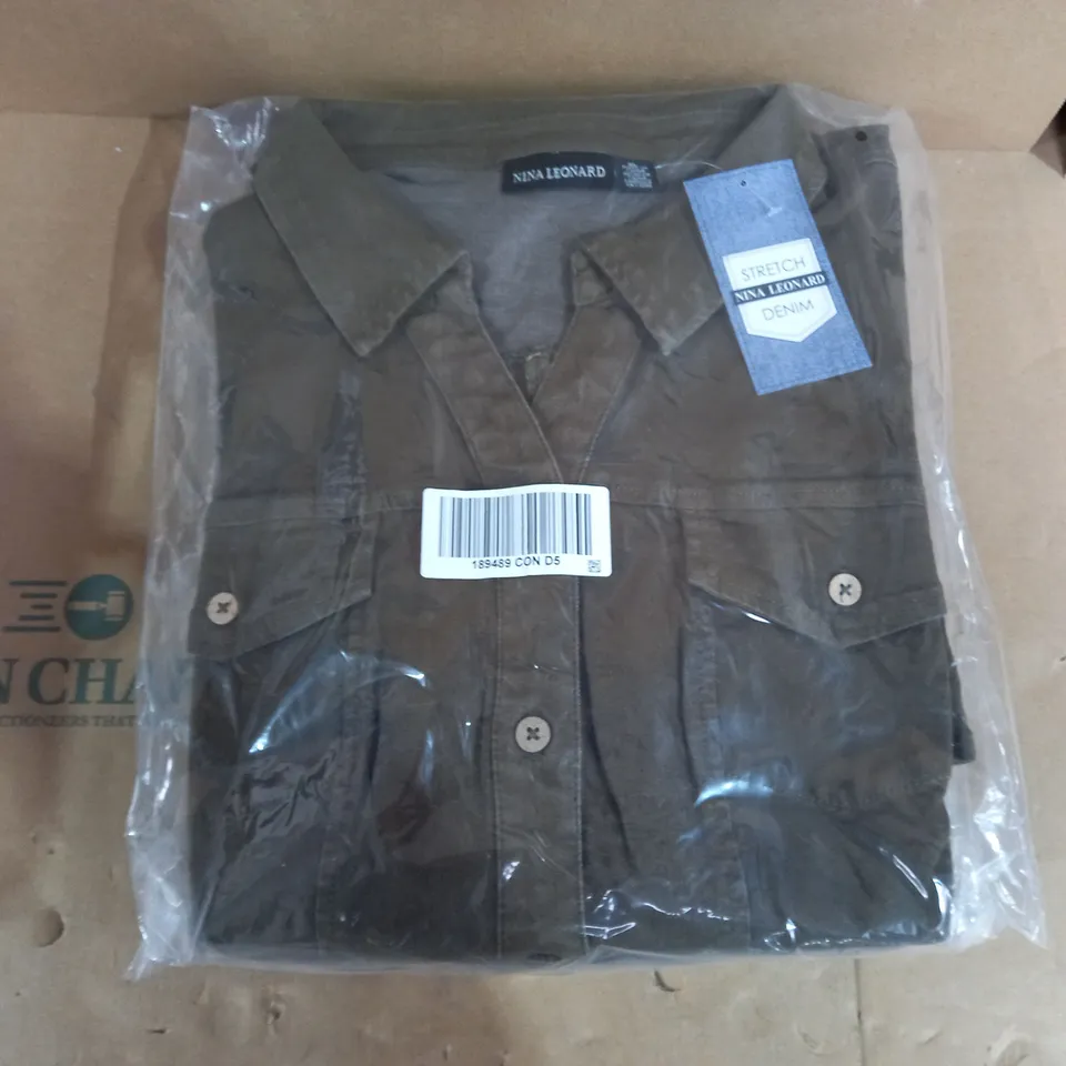 BRAND NEW ELBOW SLEEVE BUTTON UP STRETCH DENIM DRESS BY NINA LEONARD - SIZE XL