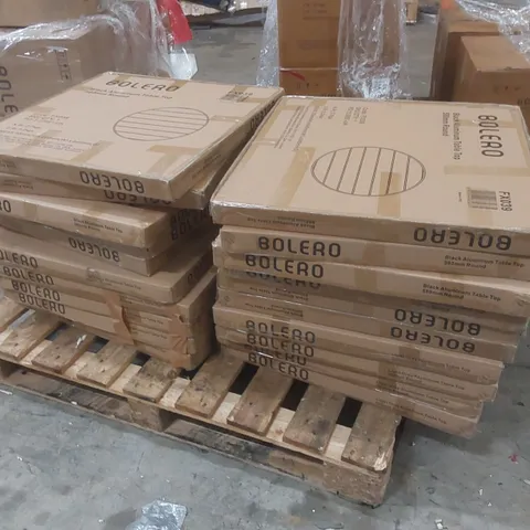 PALLET CONTAINING APPROXIMATELY 19x BRAND NEW BOLERO ALUMINIUM TABLE TOPS 