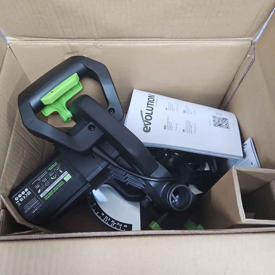 EVOLUTION 210MM TCT COMPOUND MITRE SAW – BOXED