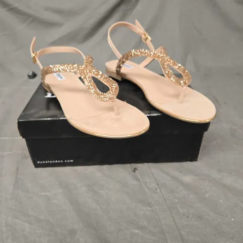 DUNE LONDON LONGLEY BEADED SANDALS - GOLD/NUDE - SIZE 8