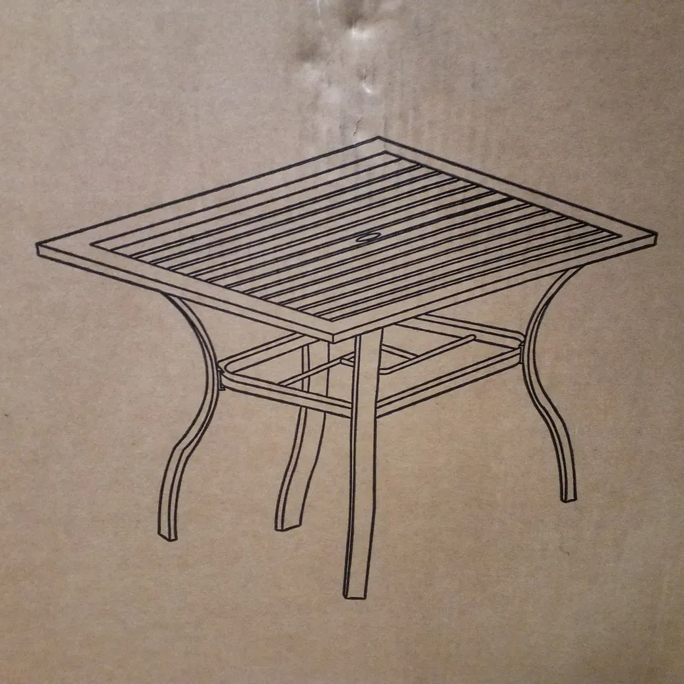 BOXED BLACK SQUARE METAL GARDEN OUTDOOR DINING TABLE (1 BOX)