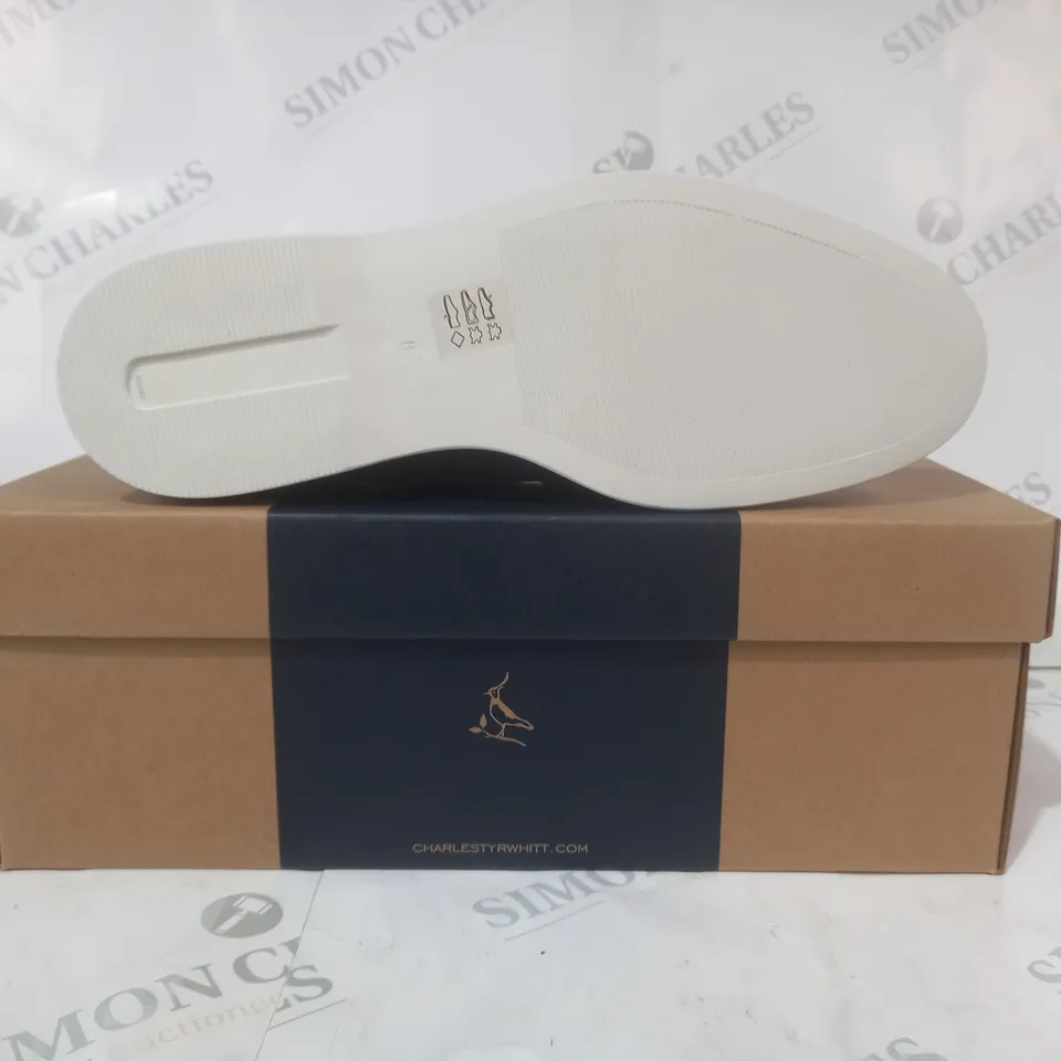 BOXED PAIR OF CHARLES TYRWHITT SUEDE SLIP-ON SHOES IN BLUE UK SIZE 8