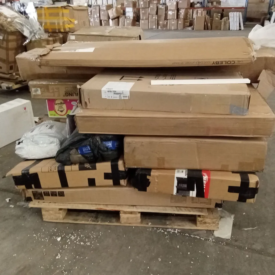PALLET OF ASSORTED INCOMPLETE FURNITURE PARTS AND PIECES 
