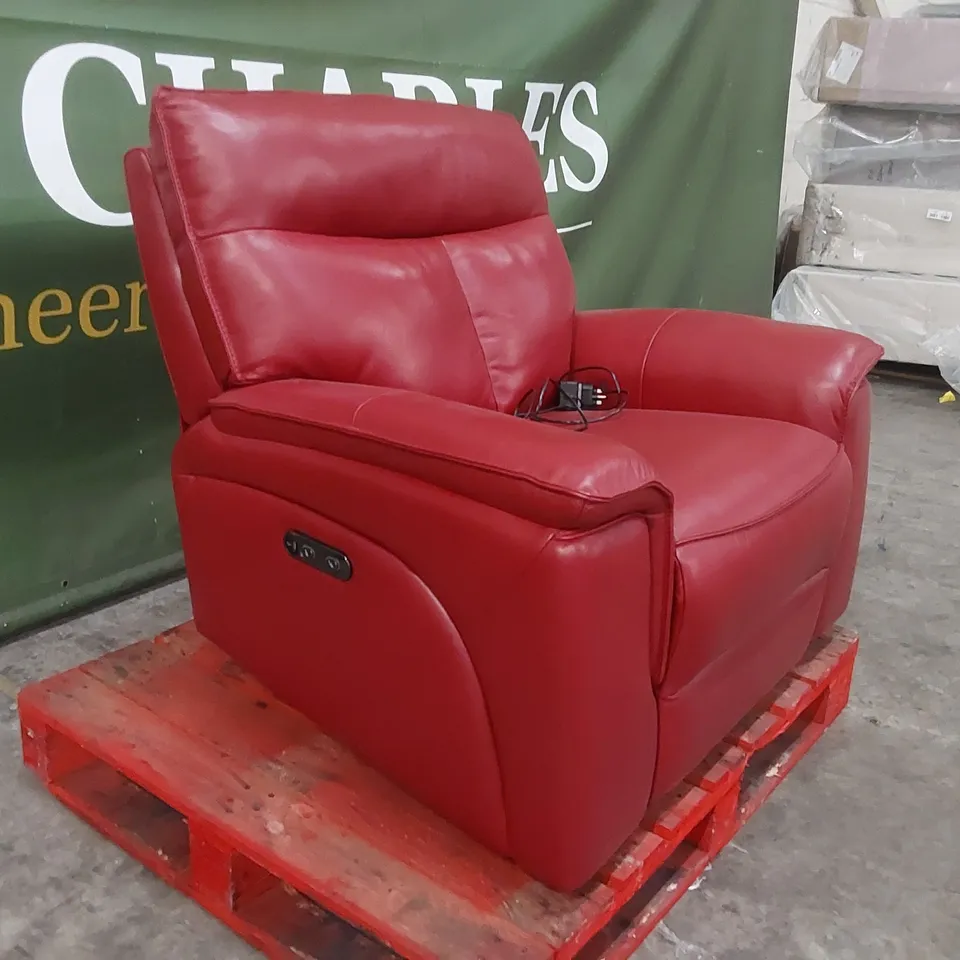 QUALITY DESIGNER RED LEATHER ELECTRIC RECLINER ARMCHAIR