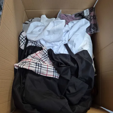 LARGE BOX OF APPROXIMATELY 25 ASSORTED CLOTHING ITEMS IN VARIOUS COLOURS, STYLES AND SIZES - COLLECTION ONLY