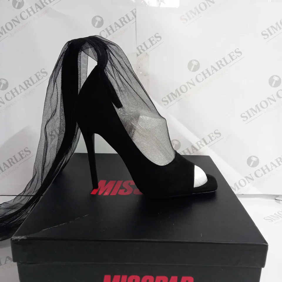 BOXED MISSPAP MESH PEEP TOE OVER THE KNEE BOOTS - SIZE 6