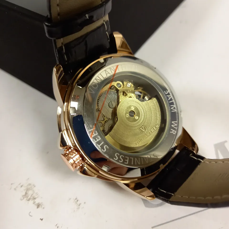 VONLANTHEN MEN'S AUTOMATIC WATCH WITH EXHIBITION BACK BLACK LEATHER STRAP