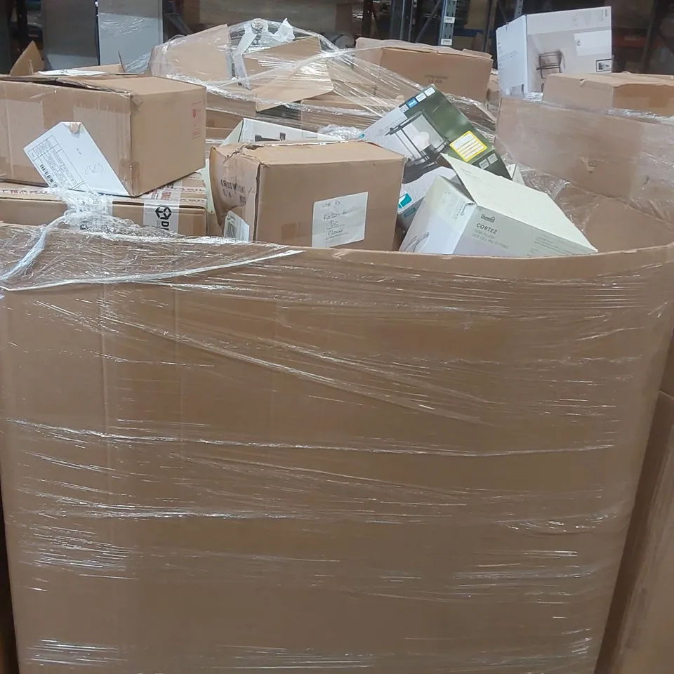PALLET TO CONTAIN A VERY LARGE QUANTITY OF DESIGNER INDOOR LIGHTING PRODUCTS TO INCLUDE: TABLE LIGHTS, OUTDOOR LIGHTS, WALL LIGHTS ECT