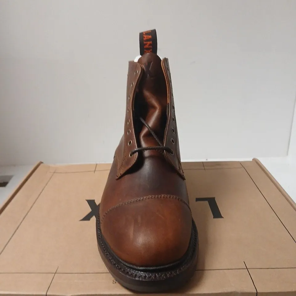 BOXED PAIR OF LANX BROWN LEATHER BOOTS - 10.5