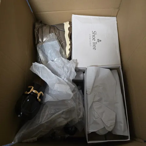 BOX OF APPROXIMATELY 15 ASSORTED PAIRS OF SHOES IN VARIOUS STLYLES , COLOURS AND SIZES 