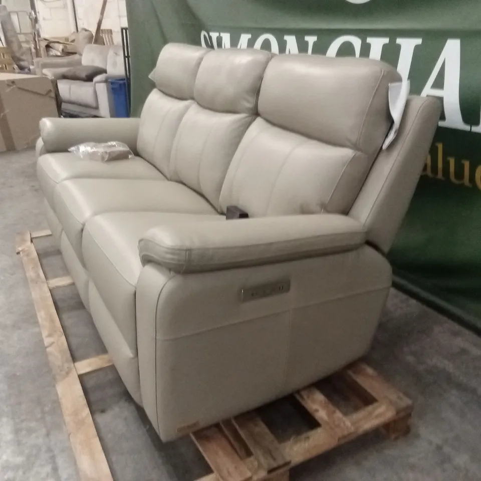 QUALITY DESIGNER 3 SEATER LEATHER ELECTRIC RECLINER SOFA - TAUPE