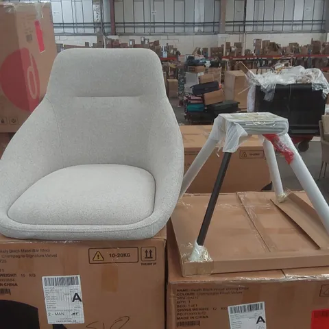 BOXED DANETTI CLEO SWIVEL DINING CHAIR - LIGHT GREY TEXTURED BOUCLE AND BLACK METAL
