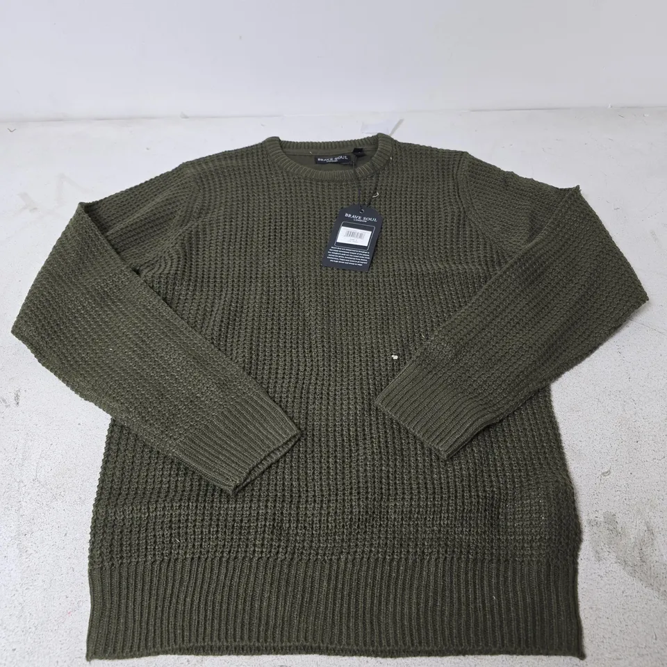 BRAVE SOUL KNIT SWEATER IN KHAKI - SMALL