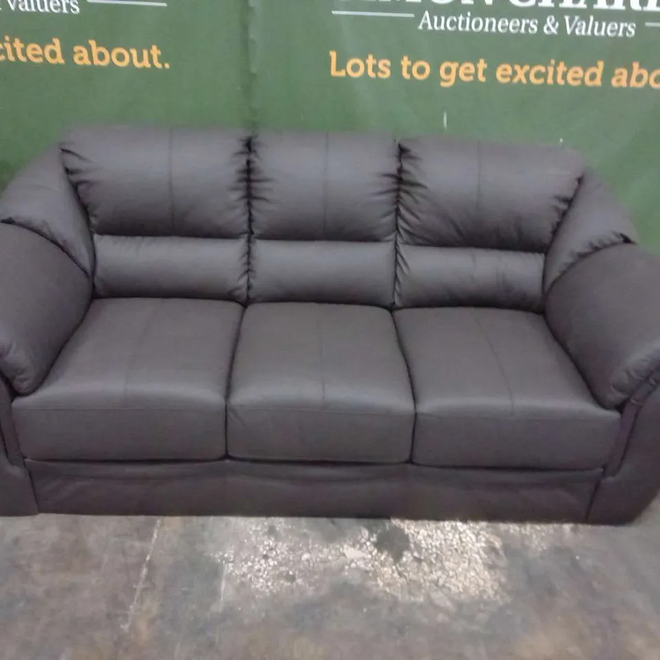 DESIGNER BROWN FAUX LEATHER THREE SEATER SOFA