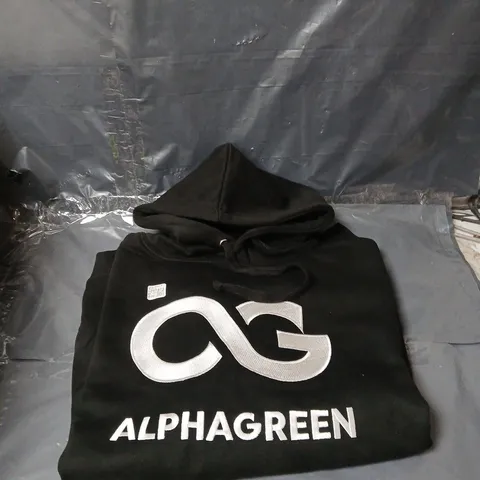 APPROXIMATELY 10 ALPHAGREEN HOODIE – BLACK WITH WHITE LOGO-SIZE S