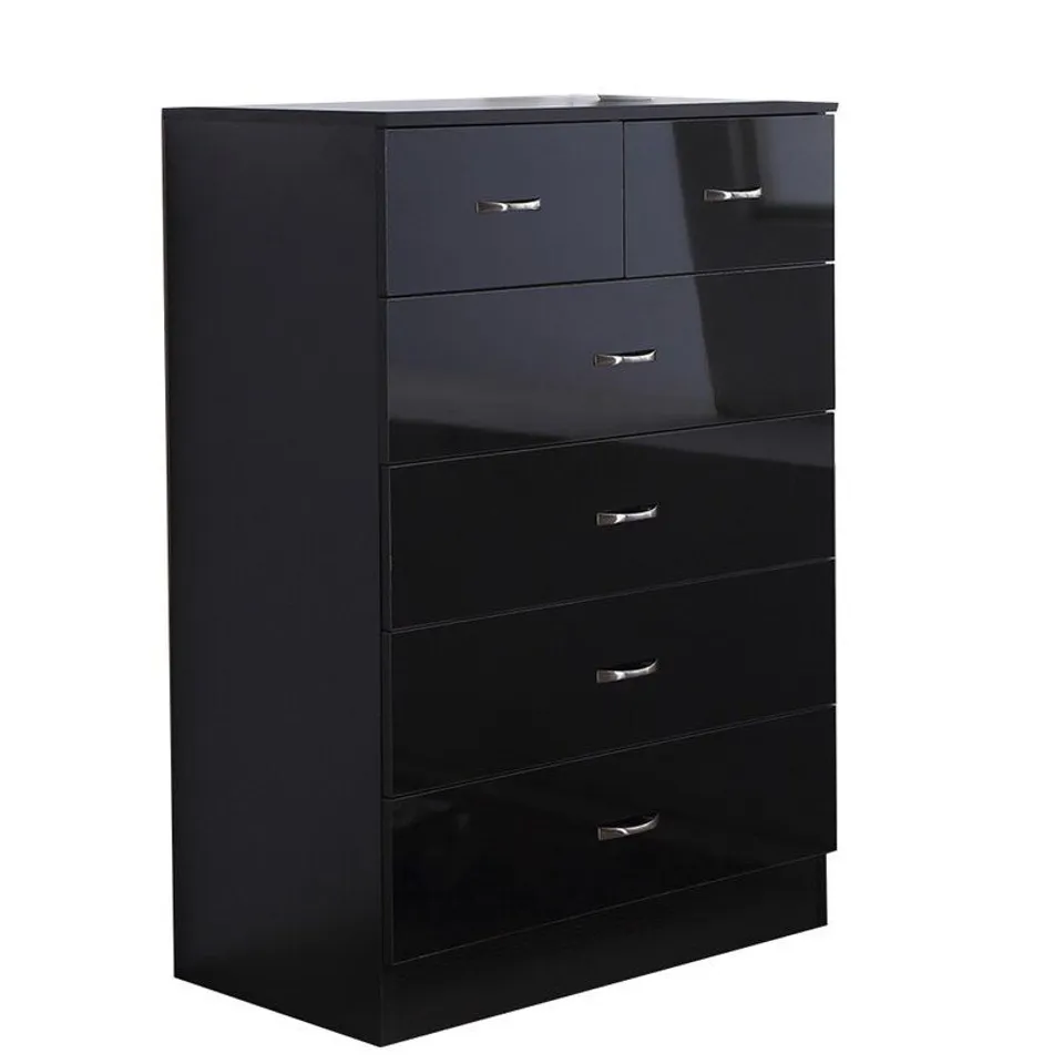 BOXED LAURALEE 6 DRAWER CHEST - BLACK GLOSS FINISH (2 BOX)