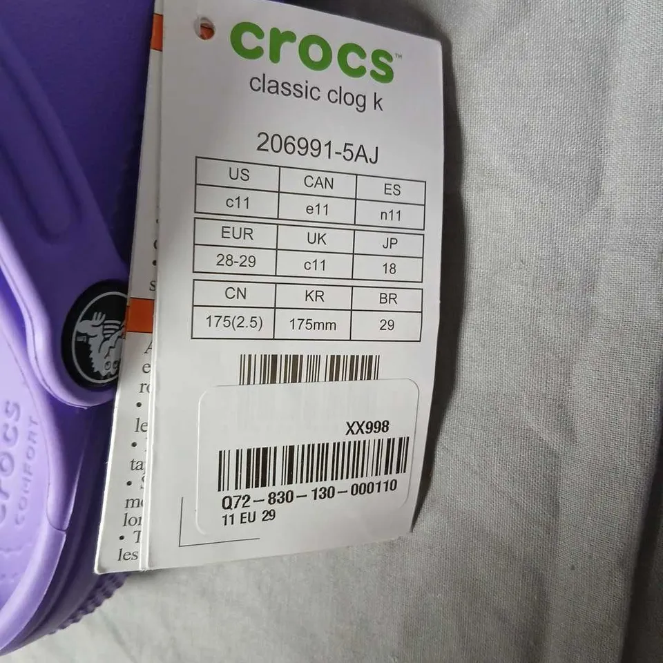 CROCS CLASSIC CLOG KIDS' – PURPLE, UK 10 (EU 29 / US 11)