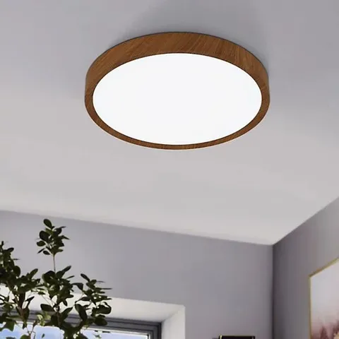 BOXED EGLO MUSURITA NATURAL WOOD EFFECT METAL AND PLASTIC INTEGRATED LED FLUSH FITTING, (D) 34cm
