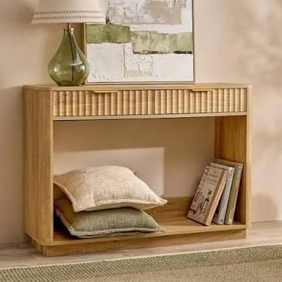 BOXED SCULPT CONSOLE TABLE - OAK