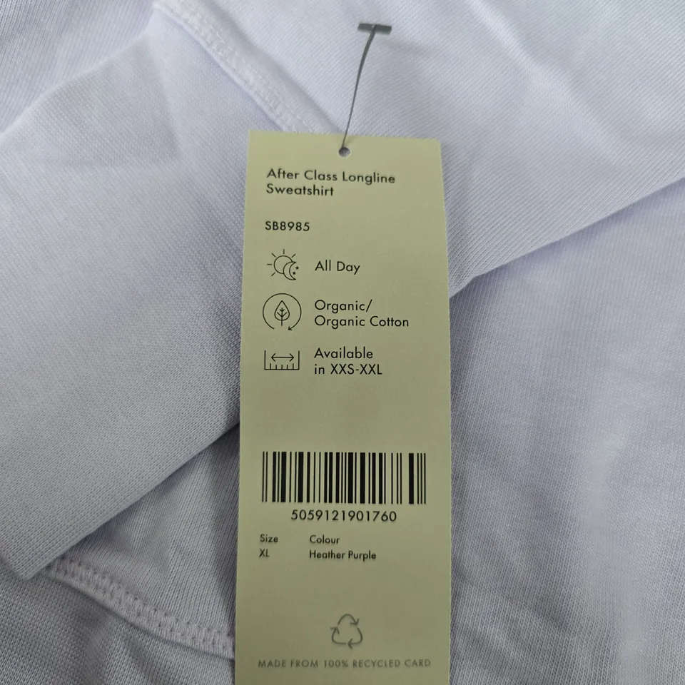 AFTER CLASS LONGLINE SWEATSHIRT – HEATHER PURPLE, UK SIZE XL