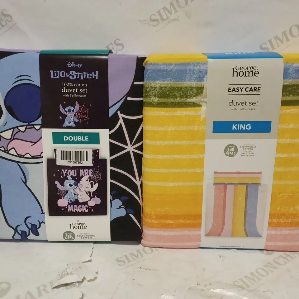 BRAND NEW LOT OF 2 DUVETS TO INCLUDE DISNEY LILO & STITCH 100% COTTON DUVET SET (DOUBLE), GEORGE HOME EASY CARE KING DUVET SET