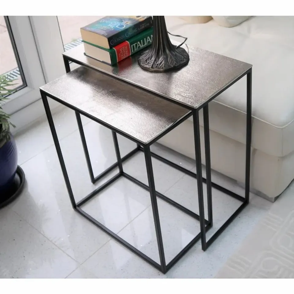 BOXED NEWSON METAL 2 PIECE NEST OF TABLES