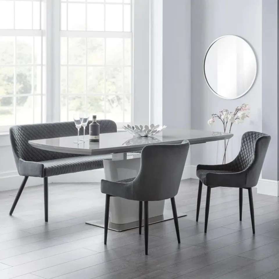 BOXED WYNNFIELD EXTENDABLE DINING TABLE- GREY HIGH GLOSS (2 BOXES)