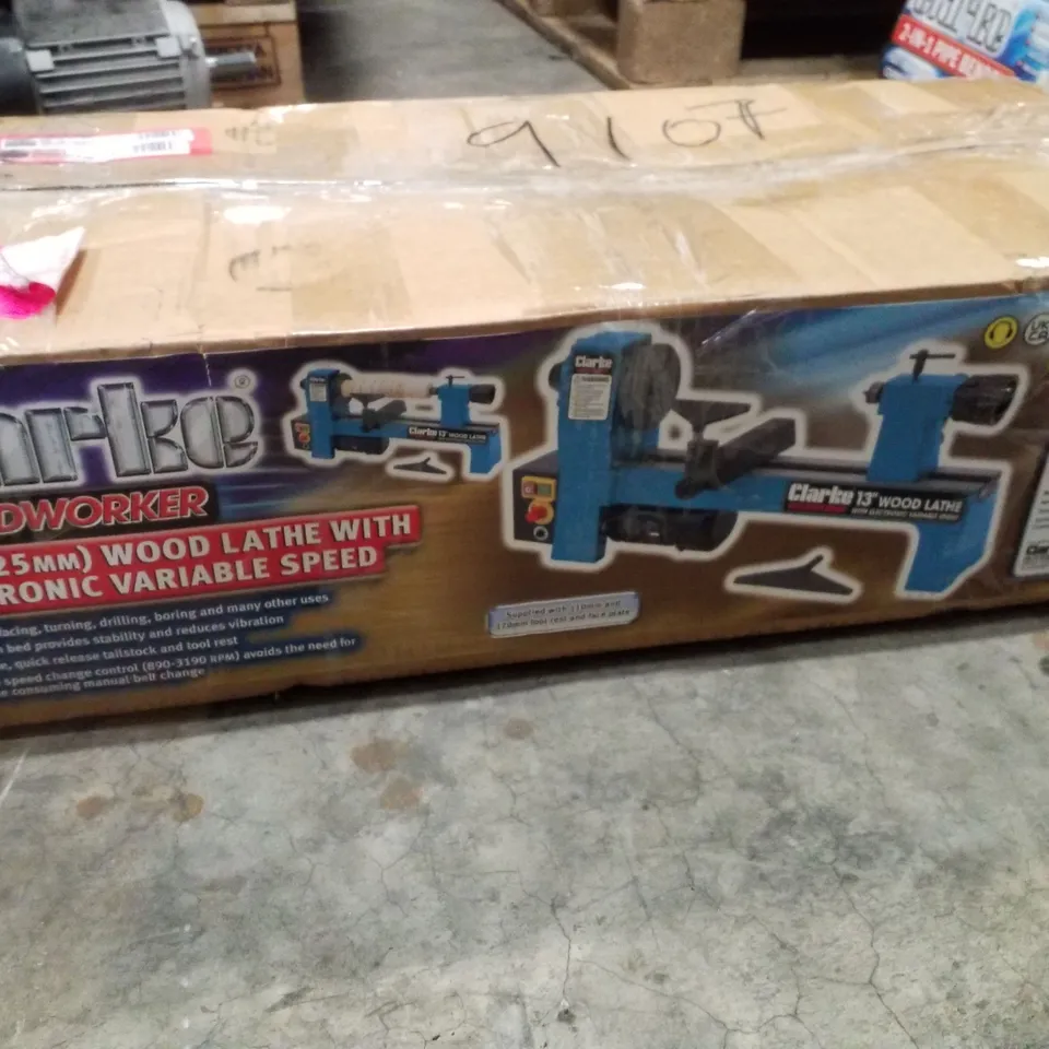 BOXED CLARKE CWL325V 13" WOOD LATHE WITH ELECTRONIC VARIABLE SPEED