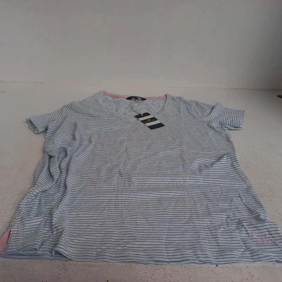 CREW CLOTHING COMPANY STRIPE SLUB TEE – WHITE/BLUE, UK 14