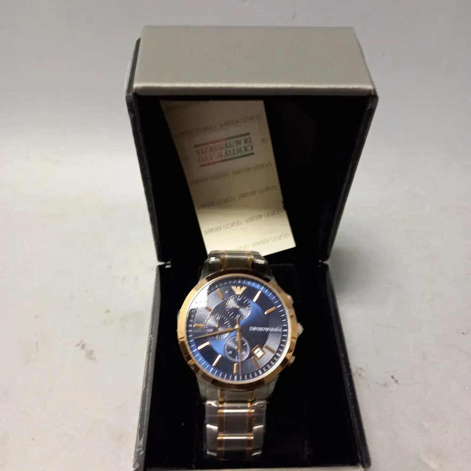 BOXED EMPORIO ARMANI CHRONOGRAPH TWO-TONE STAINLESS STEEL WATCH