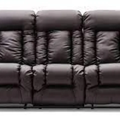 DESIGNER BROWN FAUX LEATHER THREE SEATER MANUALLY RECLINING SOFA