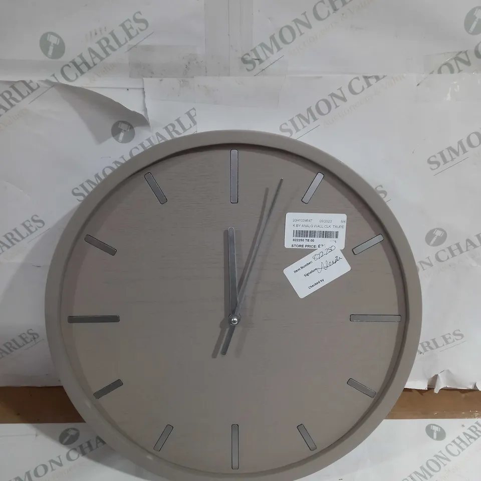 K BY KELLY HOPPEN 40CM ANALOGUE WALL CLOCK TAUPE