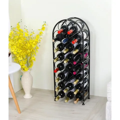 BOXED 23 BOTTLES ARCHED FREESTANDING FLOOR METAL WINE RACK