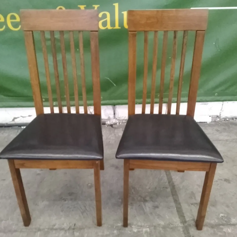 SET OF 2 NEW OXFORD DARK WOOD DINING CHAIRS (BLACK LEATHER SEAT PAD)