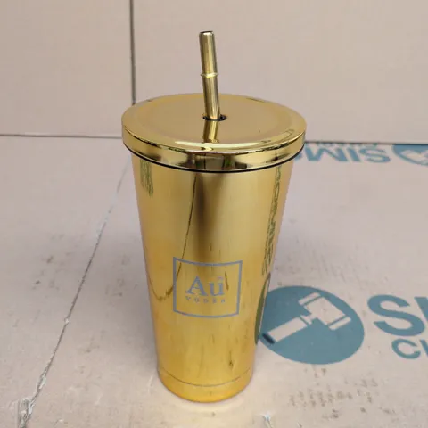 AU VODKA GOLD-TONE STAINLESS STEEL TUMBLER WITH STRAW