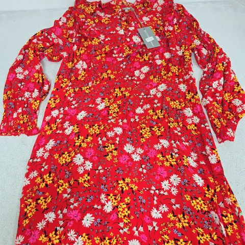 OLIVER BONAS FLORAL PRINTED LONG SLEEVE DRESS IN RED - UK 18