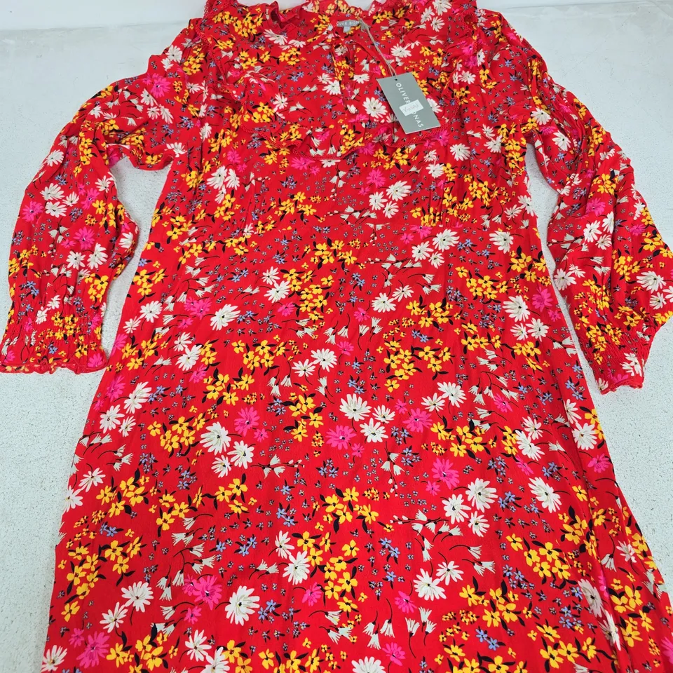 OLIVER BONAS FLORAL PRINTED LONG SLEEVE DRESS IN RED - UK 18