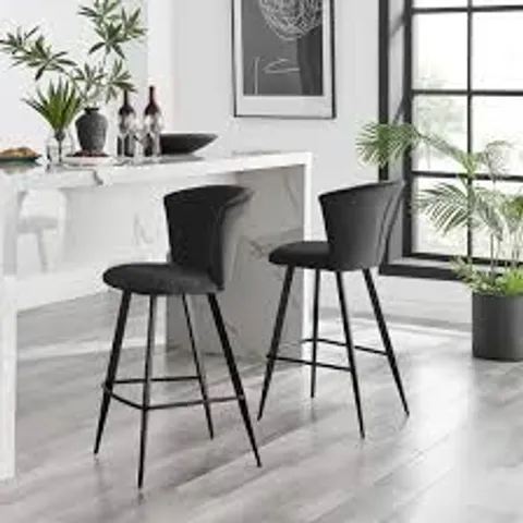 BOXED SET OF 2 JUNIPER BLACK VELVET BLACK LEG BAR STOOLS